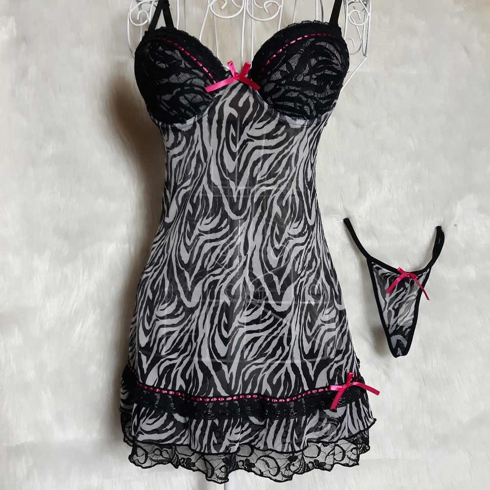 Per Lei Zebra Chemise Nightie NWOT SZ M